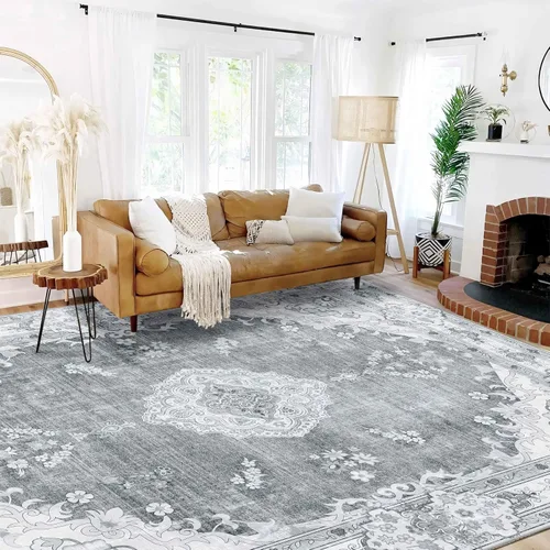 Miniatura 171 de MUJOO Alfombra Pasillo Runner 2'x8' Azul Gris Alfombras Largas Boho Lavable a Máquina Antideslizante para Entrada Cocina Baño Dormitorio Retro Suave
