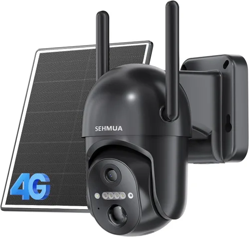 SEHMUA - Cámara de seguridad celular 4G LTE solar inalámbrica para exteriores, cámara alimentada por energía solar sin WiFi, vista en vivo de 360°,