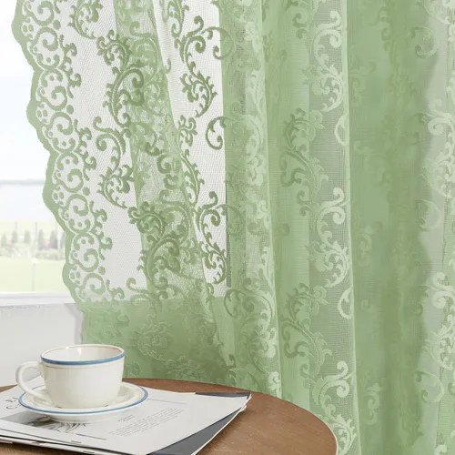 Miniatura 28 de Cortinas de encaje transparentes FOLKSIDE de 72 pulgadas de largo, juego de 2 cortinas florales victorianas de paisley para sala de estar, recámara