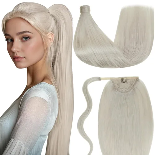 Miniatura 27 de LaaVoo Extensión de cola de caballo de cabello humano marrón para mujer, extensiones de cola de caballo marrón oscuro, extensiones de cabello humano