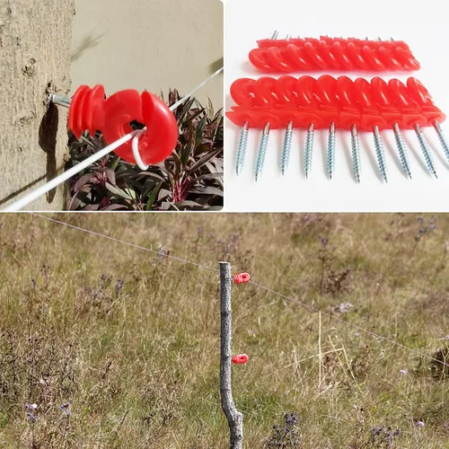 Miniatura 6 de 25 piezas de aislador eléctrico rojo para valla, poste de anillo, aislador autorroscante, aislador de poste de madera que ahorra mano de obra y 1