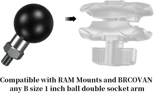 Miniatura 5 de Adaptador de bola de base de montaje de bola de 1 pulgada con perno roscado de acero inoxidable 1/4-20 compatible con soportes RAM, brazo de bola