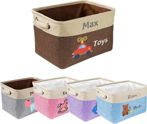 Cesta personalizada para juguetes de bebé, caja de juguetes personalizada con nombre, organizador de almacenamiento, cesta plegable para la colada,