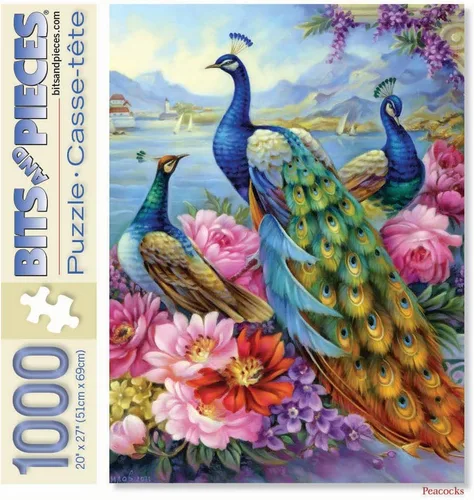 Miniatura 11 de Bits and Pieces Rompecabezas grande de 300 piezas para adultos - 'Pavos reales' del artista Oleg Gavrilov, tamaño del rompecabezas completado: 18 "x