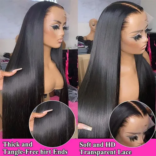 Miniatura 2 de Pelucas de cabello humano lacio con encaje frontal pre-desplumadas 13x4 HD pelucas frontales de encaje de cabello humano densidad 180, pelucas