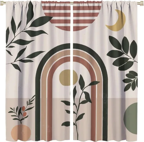 Miniatura 11 de Cortinas opacas de arte abstracto de mediados de siglo para dormitorio, cortinas modernas de estilo bohemio con hojas geométricas florales, cortinas