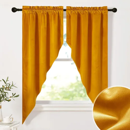 Miniatura 24 de NICETOWN Home Fashion - Cortinas de cocina con bolsillo para poste, cenefa festoneada a medida, cenefa festoneada sólida para ventana de Marrón