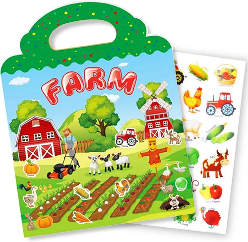 Miniatura 4 de Libros de calcomanías reutilizables para niños, libros de calcomanías removibles de granja para niños pequeños de viaje para niñas y niños de 3, 4