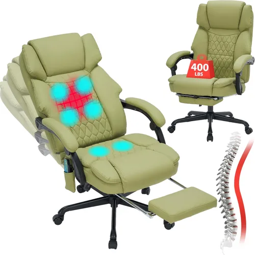 Miniatura 14 de Silla de Oficina de Masaje con Calor, Silla de Oficina Reclinable con Reposapiés, Sillas de Escritorio para el Hogar con Vibración de 6 Puntos