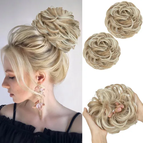 Miniatura 16 de SARLA 2 piezas de cabello desordenado color burdeos, onduladas, rizadas, sintéticas, coleteros falsos, extensiones de cola de caballo para mujeres