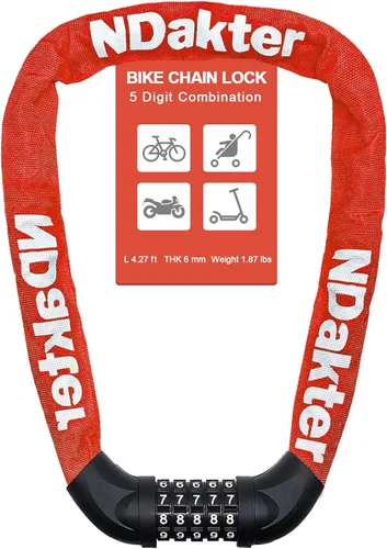 Miniatura 21 de NDakter Cerradura de cadena para bicicleta, combinación de 5 dígitos, resistente, antirrobo, cerradura de bicicleta de seguridad