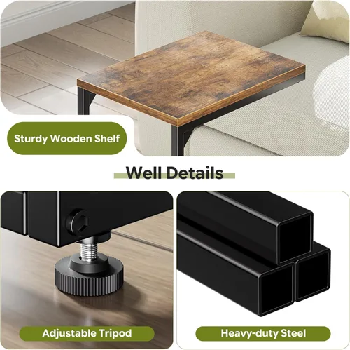 Miniatura 4 de Simple Trending - Mesa auxiliar en forma de C, mesa lateral para sofá, pequeña mesa de sofá con bandeja para TV y marco de metal para sala de estar