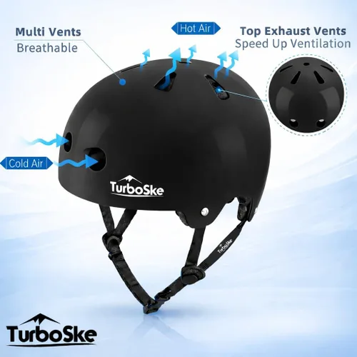 Miniatura 2 de Casco de patineta, casco BMX, casco multideporte, casco de bicicleta para niños, jóvenes, hombres, mujeres Negro
