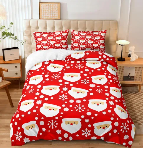Miniatura 26 de Herside Juego de funda de edredón de Navidad, tamaño Queen, colorido patrón navideño impreso, bonita decoración navideña, microfibra suave, funda