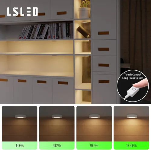 Miniatura 4 de Luces LED de disco con cable, regulables debajo del gabinete, carcasa de aluminio con interruptor táctil, paquete de 3 unidades de 9 W 3000 K blanco