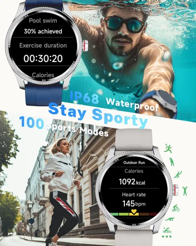 Miniatura 3 de TOOBUR Reloj inteligente para hombre y mujer con bisel de metal, responde hacer llamadas/frecuencia cardíaca/contador de pasos/rastreador