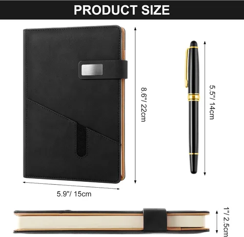 Miniatura 3 de Cuaderno A5 en blanco, cuaderno de bocetos de cuero de tapa dura recargable con bolsillo y hebilla magnética, 240 páginas gruesas de viaje para Negro