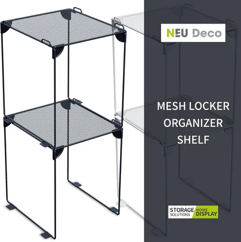 Miniatura 5 de Neudeco Pack 2, Estante de casillero de malla, organizador de casillero extra alto apilable, construcción plegable y metálica, se ajusta a Gris
