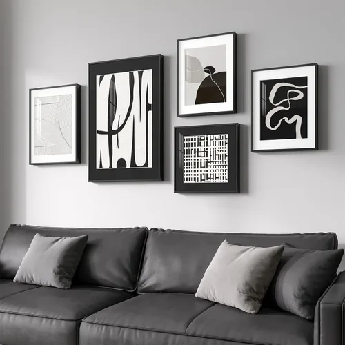Miniatura 9 de Arte de pared abstracto enmarcado en blanco y negro, 6 piezas de impresiones modernas, pinturas, obras de arte para paredes, imágenes abstractas