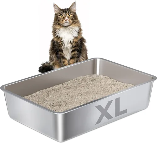 Miniatura 8 de Caja de Arena de Acero Inoxidable – Caja de Arena de Metal para Gatos – Cajas de Arena para Gatos de 4" de Alto, Bandeja de Arena para Gatos