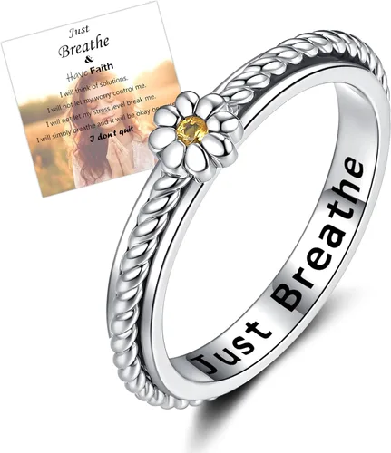 Miniatura 10 de ZOEXUE Anillo giratorio de ansiedad - Cruz/Margarita/Estrellas lunares/Circonita cúbica/Huella de pata en plata de ley, anillo para aliviar