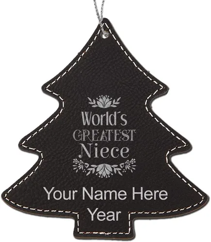 Miniatura 5 de LaserGram Personalized Christmas Ornament, World's Greatest Niece, Faux Leather, Custom Laser Engraved Gift Idea (Tree Shape, Black)