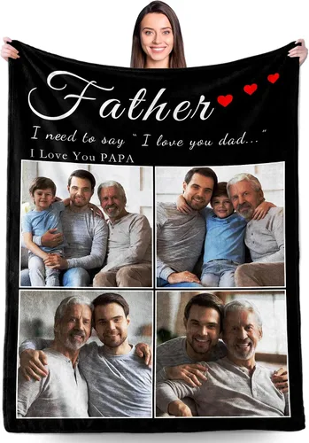 Miniatura 10 de Regalos personalizados de cumpleaños para el día del padre para el mejor papá de parte de hija, hijo, esposa, niños, manta personalizada para papá
