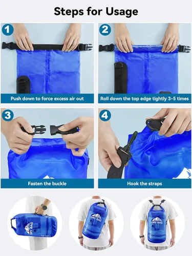 Miniatura 5 de HEETA Bolsa Seca Impermeable para Mujeres y Hombres, 5L/10L/20L/30L/40L Tapa Enrollable Bolsa de Almacenamiento Seca Ligera Mochila con Funda