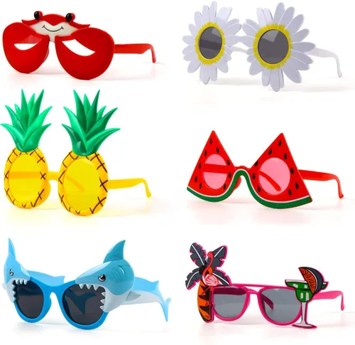 Suloli Gafas de sol para fiesta, 6 pares de divertidos accesorios de disfraces tropicales para fiestas de verano, anteojos novedosos para niños y