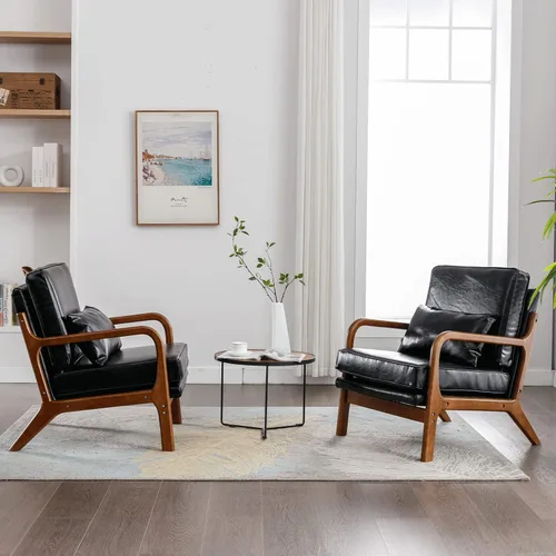 Miniatura 4 de Deolme Silla de Acento Moderna de Mediados de Siglo para Sala de Estar - Cómoda Silla con Brazo de Madera Maciza con Almohada Lumbar, Silla Lateral