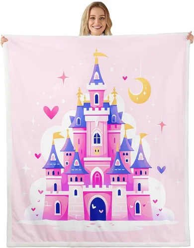 Miniatura 29 de Princess Flannel Blanket All Seasons,Rainbow Cloud Stars Butterfly Bed Blanket for Kawaii Home Decor,Dreamy Fairy Tale Castle Blanket for Kids Girls