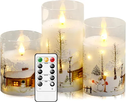 Miniatura 7 de Velas sin llama de Navidad con control remoto - Velas LED blancas y luces de cadena, juego de 3 con pilas (D3 x A4/5"/6") para decoración