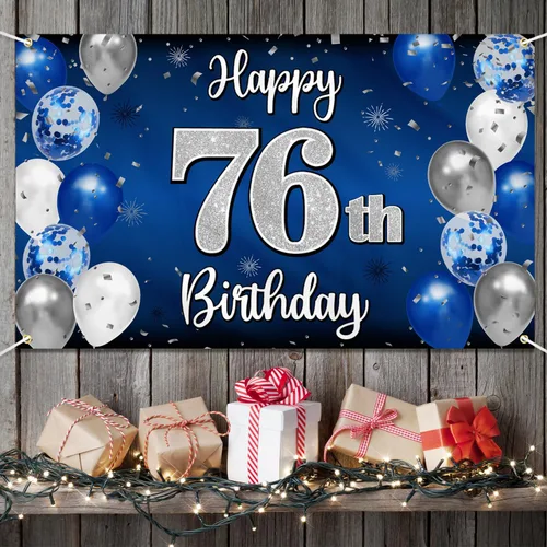 Miniatura 42 de Decoración de feliz cumpleaños 35, globo azul y plateado de 35 años, cartel grande de telón de fondo de cumpleaños, suministros para fiesta de 35th