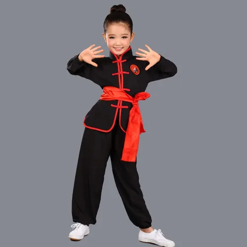 Miniatura 4 de Ropa de Kung Fu para niños, uniformes tradicionales de Tai Chi para niños y niñas, traje de manga larga con alas de arte marcial chino