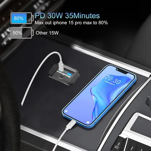 Miniatura 2 de Vadaxx 2 salidas USB RV de 12 V con interruptor de alimentación, 54 W Dual PD3.0 Tipo-C y carga rápida QC3.0 USB-A Panel de montaje en pared