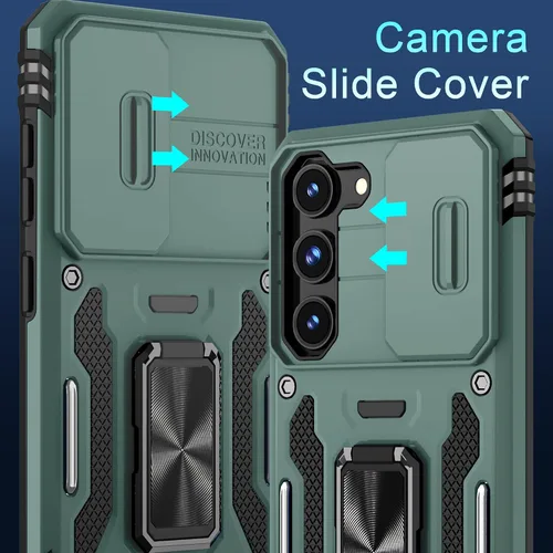 Miniatura 3 de DEERLAMN Funda para Samsung Galaxy S23 con Cubierta Deslizante para Cámara + Protector de Pantalla (2 Paquetes), Soporte de Anillo Giratorio
