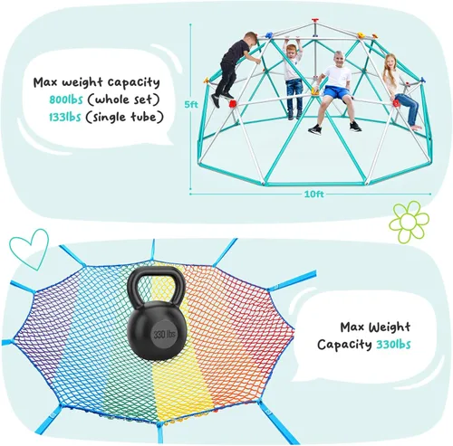 Miniatura 4 de Hapfan Cúpula de escalada con red de carga de escalada, cúpula de 10 pies de gimnasio de la jungla con hamaca para niños, juego al aire libre