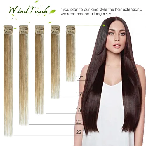 Miniatura 6 de WindTouch - Extensiones de cabello humano Remy con pinzas, color rubio decolorado combinado con balayage, para cabello rubio, 2.47 onzas, N.°