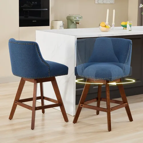 Miniatura 30 de cinkehome Juego de 2 taburetes de bar giratorios de altura de mostrador, taburetes de bar tapizados de terciopelo con respaldo, sillas de bar