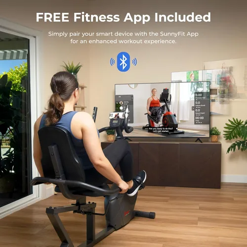 Miniatura 2 de Sunny Health & Fitness Smart Recumbent Bike, Wide Cushioned Seat & Back, Indoor Cycling Machine for Adult/Seniors Home Exercise, Free SunnyFit App