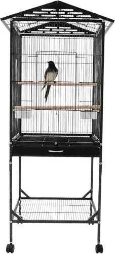 Jaula grande para pájaros, jaulas movibles para pájaros con ruedas, 4 ventanas de alimentación, bandeja deslizante, aviario panorámico para pájaros