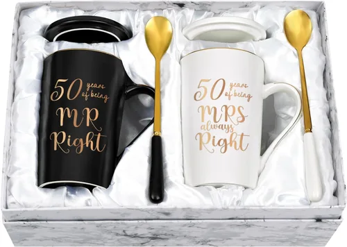 YHRJWN - Regalos de 50 Aniversario de Boda, Set de Tazas de 50 Años de Ser el Sr. y la Sra. Siempre Correctos, Ideas de Regalos de Boda para Padres