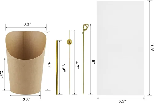 Miniatura 2 de Ocmoiy Vasos de charcutería con palillos y bolsas, vasos desechables marrones de papel kraft de 14 oz para aperitivos, vasos individuales