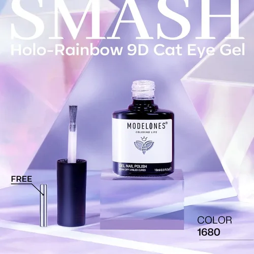 Miniatura 8 de Modelones Esmalte de uñas de gel ojo de gato arco iris con lentejuelas plateadas holográficas, esmalte de uñas de gel 9D con barra magnética, apto
