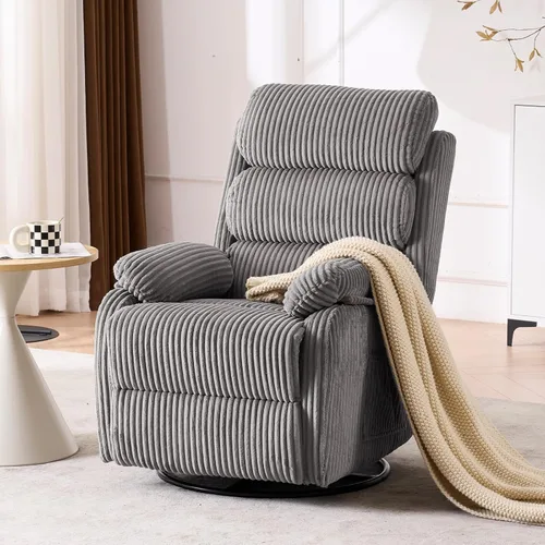 Miniatura 10 de Silla mecedora reclinable de 360° para adultos, silla reclinable para cuarto de bebé con bolsillo lateral, un cómodo sillón de sofá individual Beige