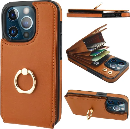Folosu Funda compatible con iPhone 13 Pro con soporte para tarjetas, rotación de 360°, soporte de anillo de dedo con función atril, protección RFID,