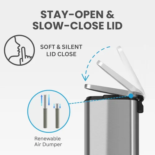 Miniatura 3 de iTouchless SoftStep - Bote de basura de acero inoxidable, 13.2 galones, sistema de filtro de olores, pedal y tapa con cierre silencioso y fino