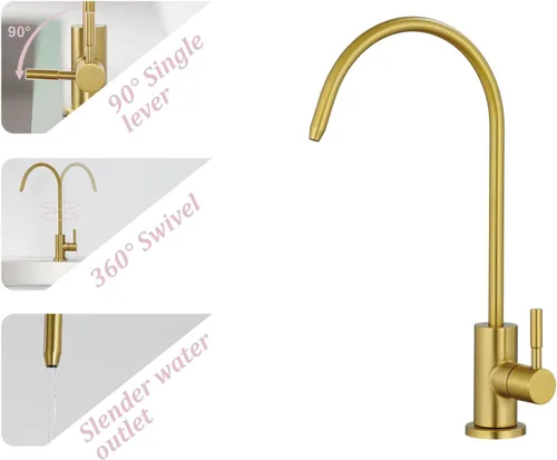 Miniatura 6 de Tohlar Grifo de Agua Potable para Fregadero de Cocina, Grifos de Agua Filtrada Dorados Grifo de Ósmosis Inversa Libre de Plomo Sistema de Filtración