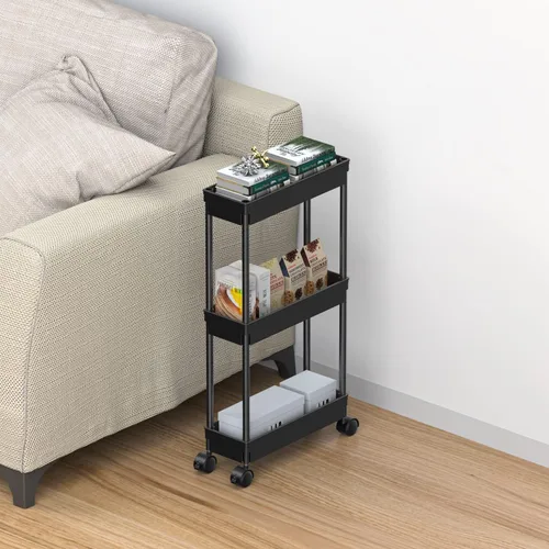 Miniatura 7 de Sooyee - Carrito rodante de 3 niveles con ruedas, gabinete de almacenamiento delgado y estrecho, organizador de almacenamiento debajo del escritorio