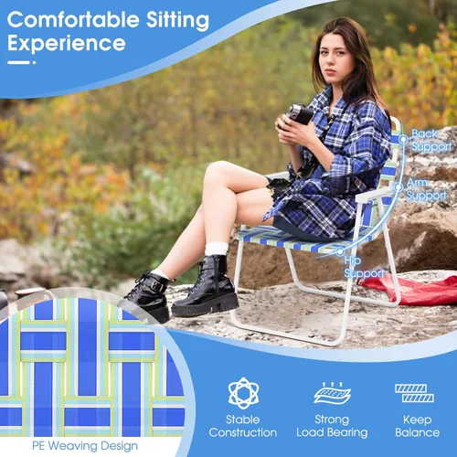 Miniatura 6 de Giantex Juego de 2 sillas de playa para adultos, silla de camping con estructura de acero, sillas plegables ligeras para directores para exteriores